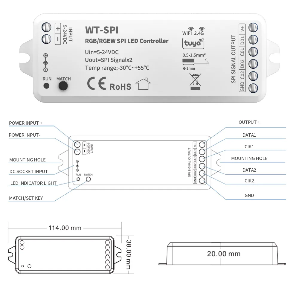  SPI ȼ Ʈ LED Ʈѷ, RF  ˷  , WS2811, WS2812B, WS2815, SK6812, RGBW LED Ʈ, 2.4GHz