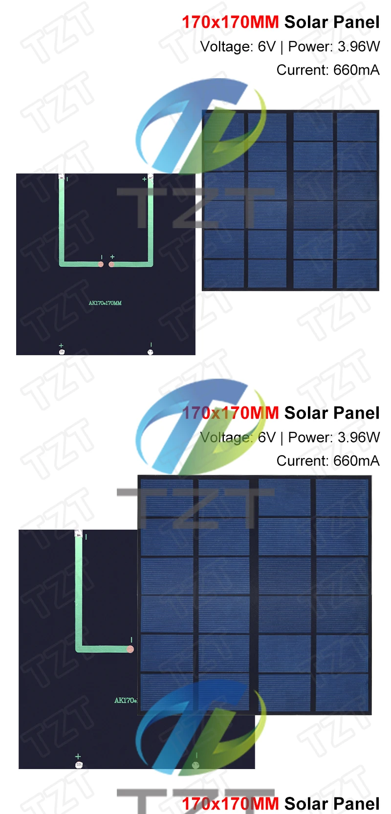 GREATZT 6V 660mA 4W Solarpanel Polykristallin 170*170MM Mini Sunpower Solarsystem DIY für Batterie-Handy-Ladegerät – Detail 7