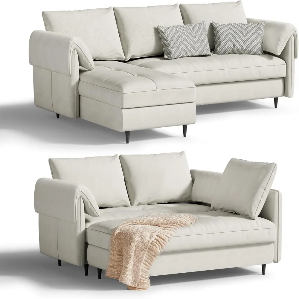 Small Sectional Couch with Storage – Convertible 3-Seater L-Shaped Sofa with Reversible Chaise for Living Room, Apartment