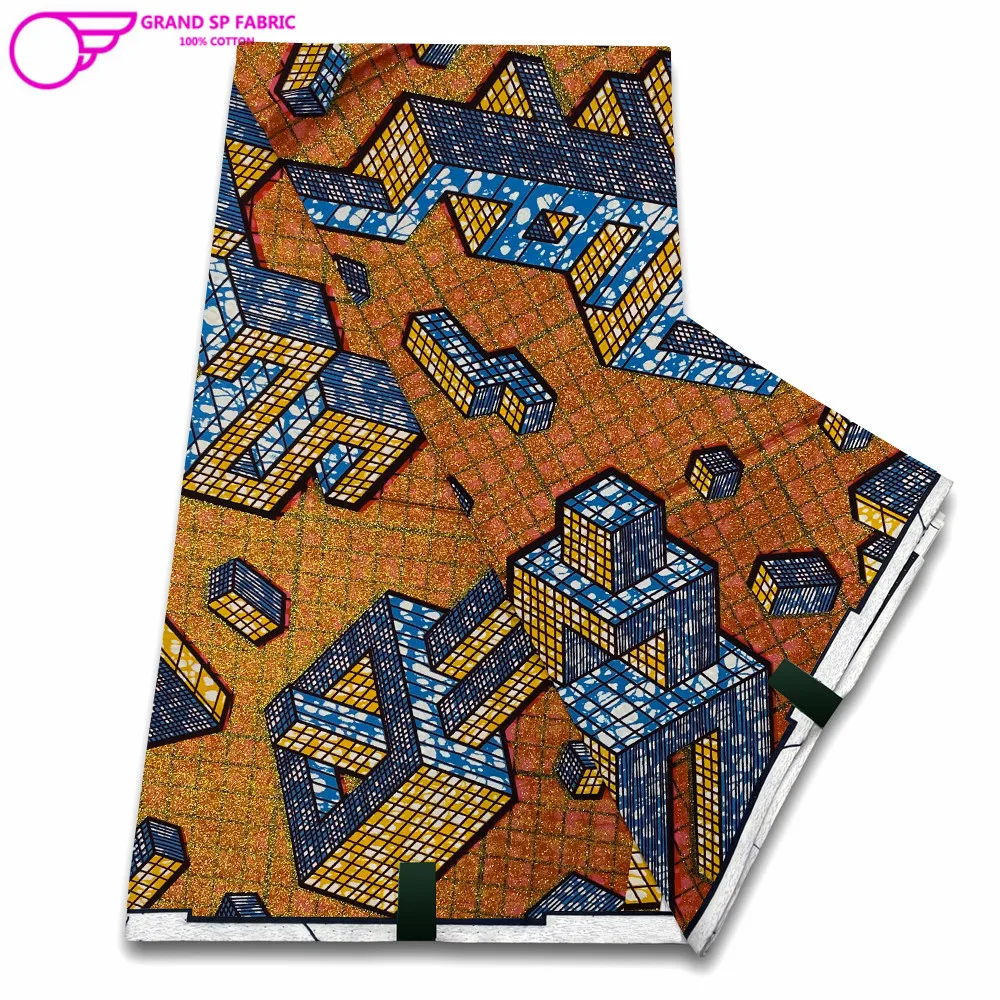 

Grand Glitter Glam African Gold Wax Fabric Wax Print Ankara Fabric Real High Quality 100% Cotton 6yards For Sewing Women Fabric