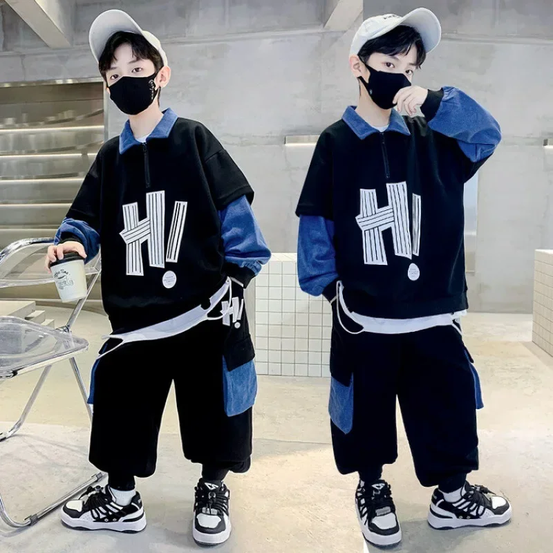 

Two Piece Set Pullovers Korean Children's Clothing Boy Tracksuit Spring Autumn 5 6 7 8 9 10 11 12 13 14 15 Years Training Set