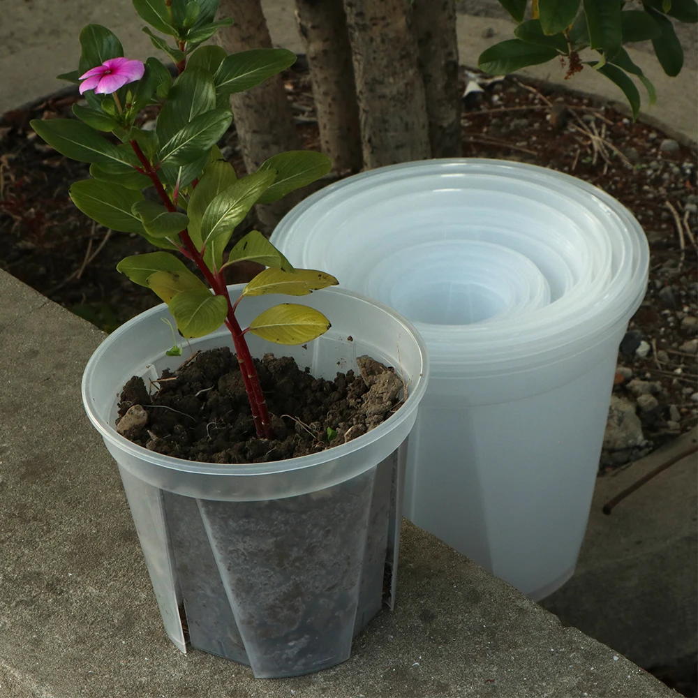 Vaso de flores plantador de mudas Transparente, respirável, plástico, controle de raízes de plantas Jardim do berçário