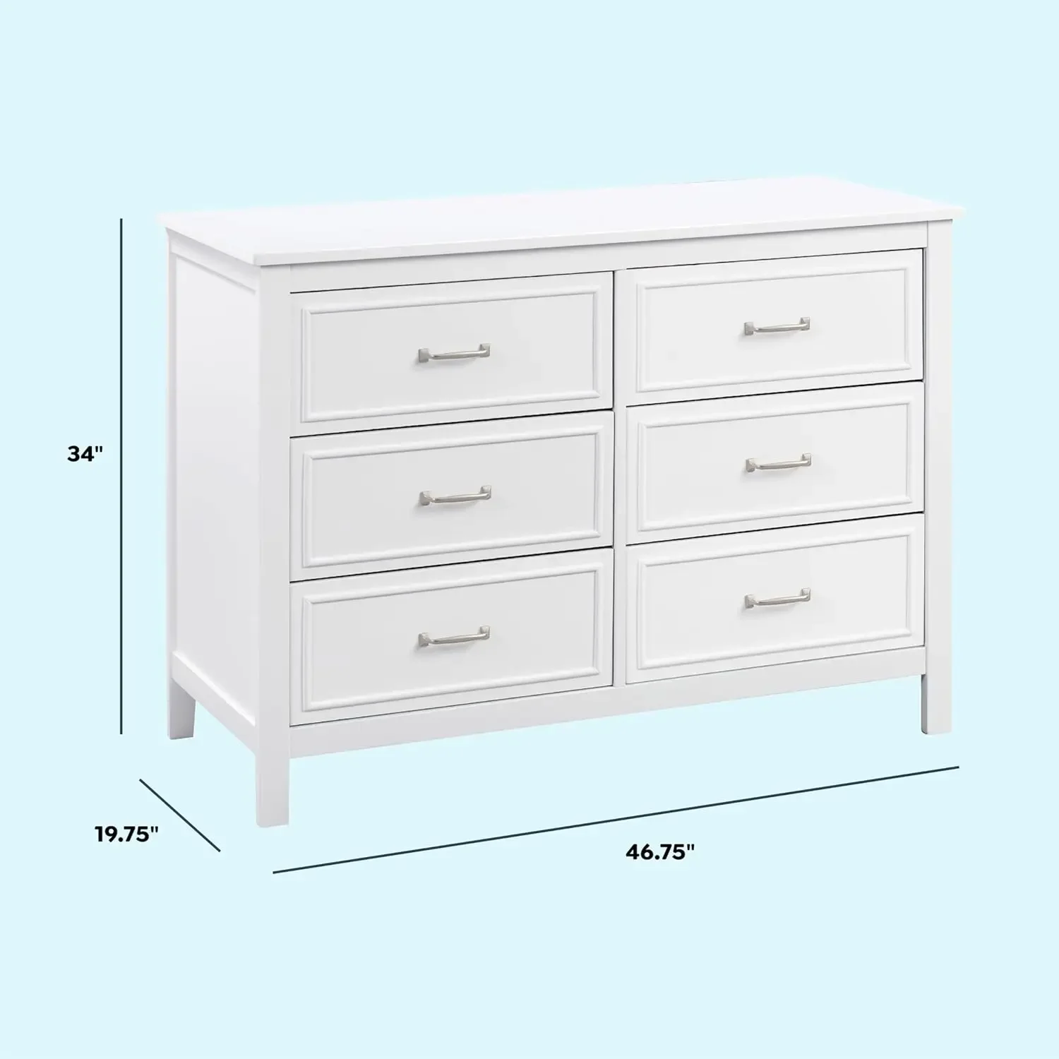 NEW-Charlie 6-Drawer Double Dresser in White