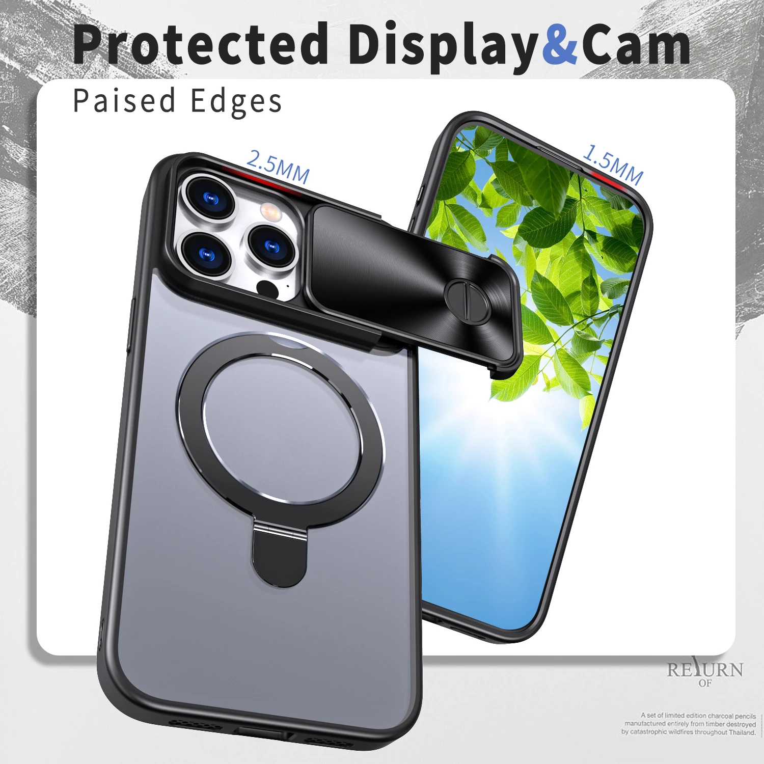 Sliding Camera Protective Case for iPhone 15 14 13 12 11 Pro Max/15Plus/14Plus Shockproof Ring Bracket Compatible with Magsafe