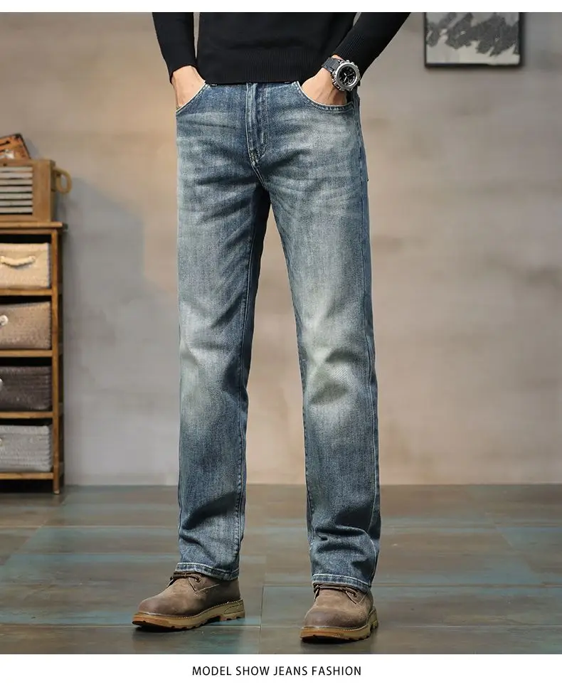 Men’s high‑waist vintage blue stretch Big Bull jeans with straight‑leg fit 0010