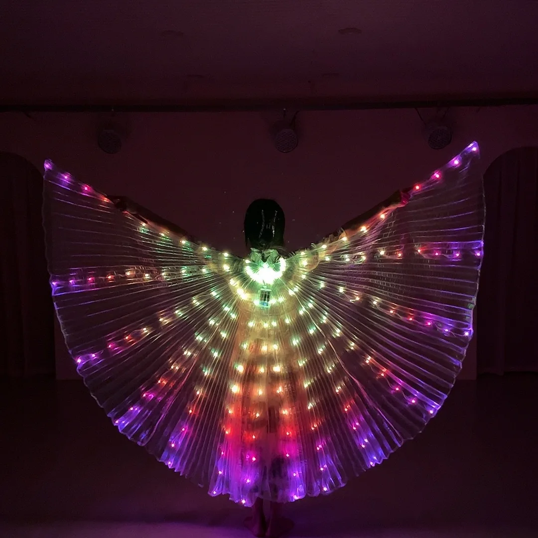 

New Children Automatic Change Color Belly Dance LED Butterfly Wing Isis Wing Glowing Light Up Costume for Halloween