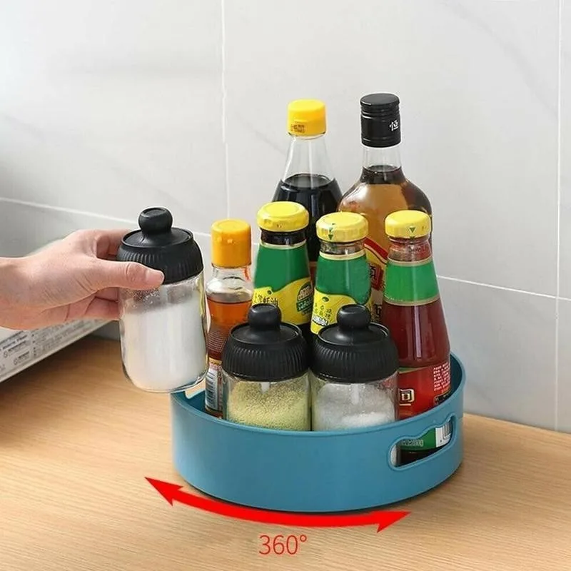 360 Rotating Tray Kitchen Storage Containers for Spice Jar Snack Food Tray Bathroom Storage Box Non Slip Cosmetics Organizer 2