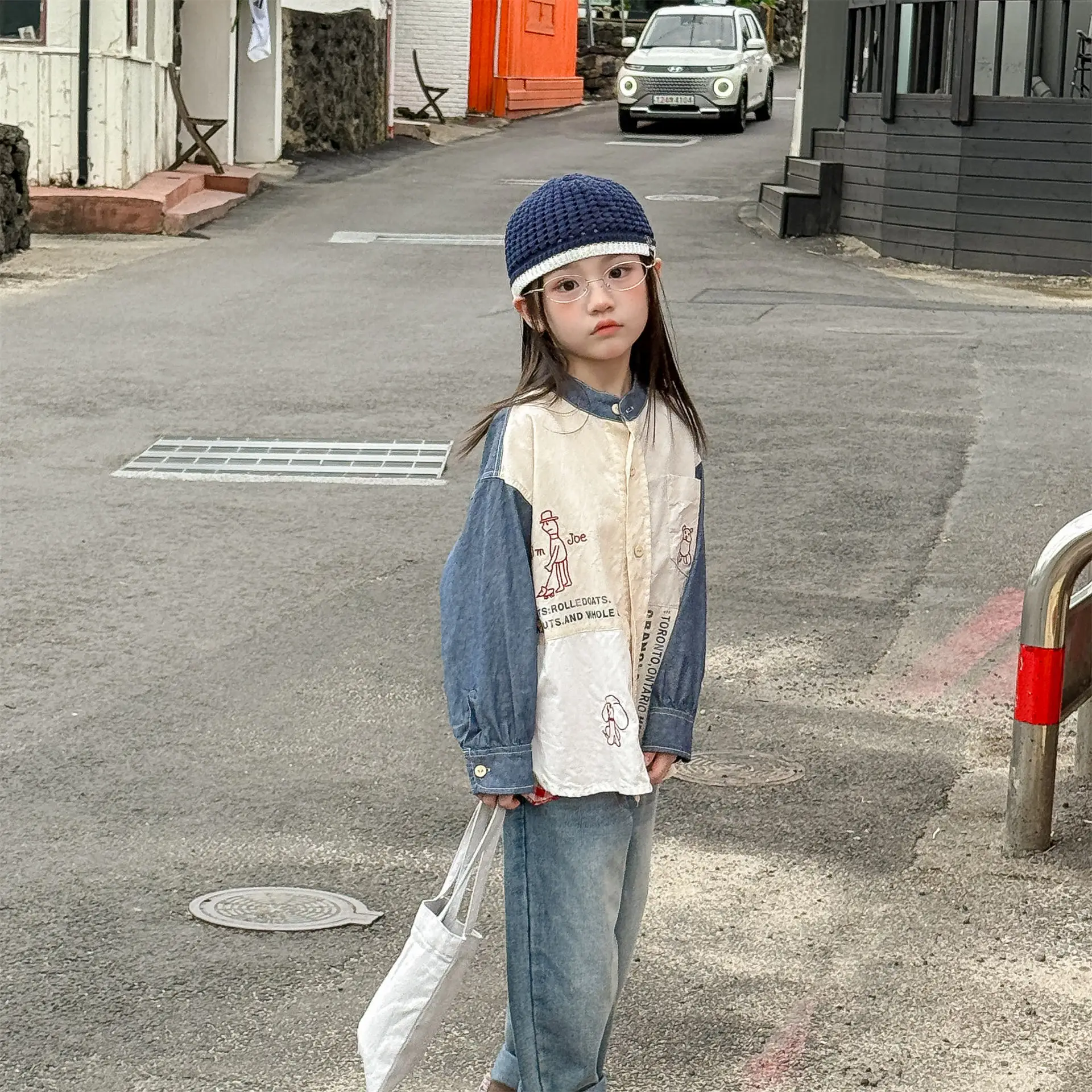 2026 봄 아동 셔츠 한국 스타일 자수 여아 블라우스 남아 상의 아동 긴팔 버튼다운 캐주얼웨어