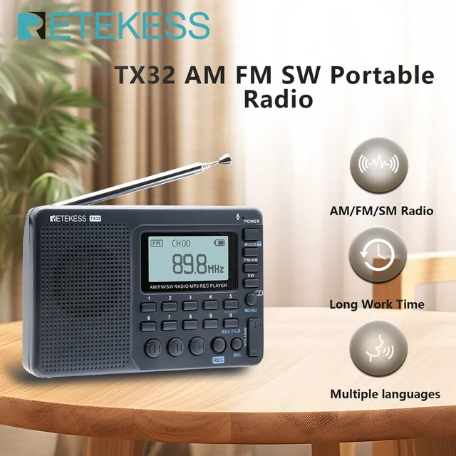 RETEKESS V115 Radio FM AM SW Portable Radios Rechargeable Radio Batteries multiple bands USB Recorder Speaker for Elders TX32