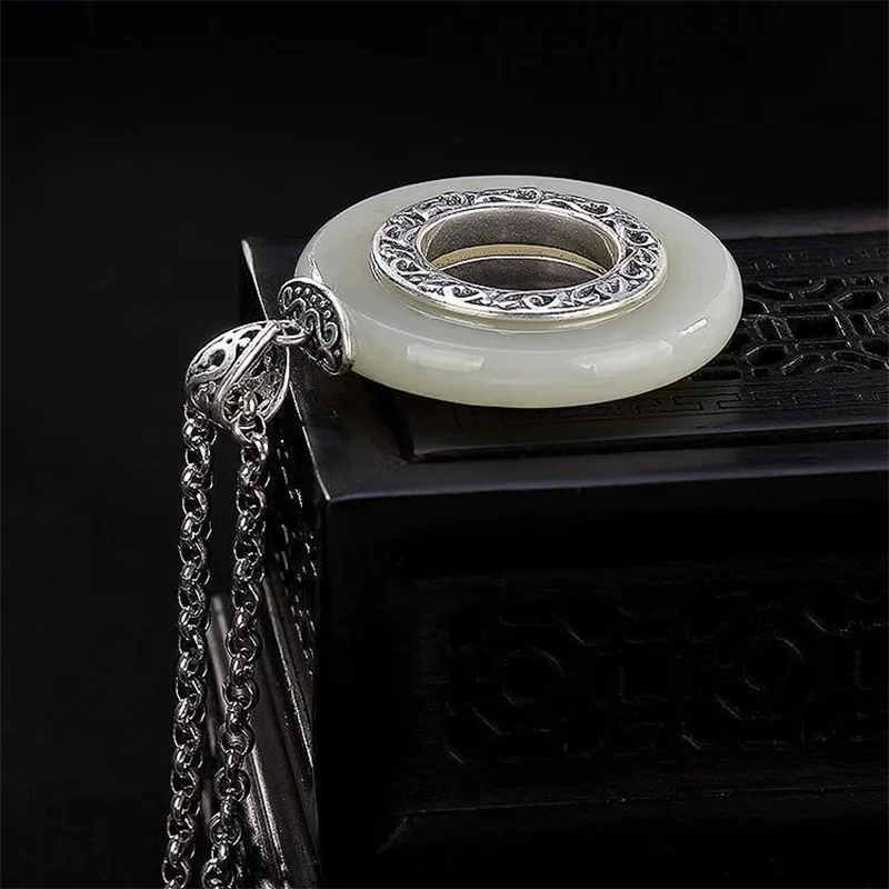 Original Design Hollow Natural Hetian Jade Pendant Necklace Chinese Style Retro Pattern Light Luxury Charm Women's Silver pendant necklace silver necklace silver pendant silver necklace charms jade jewelry