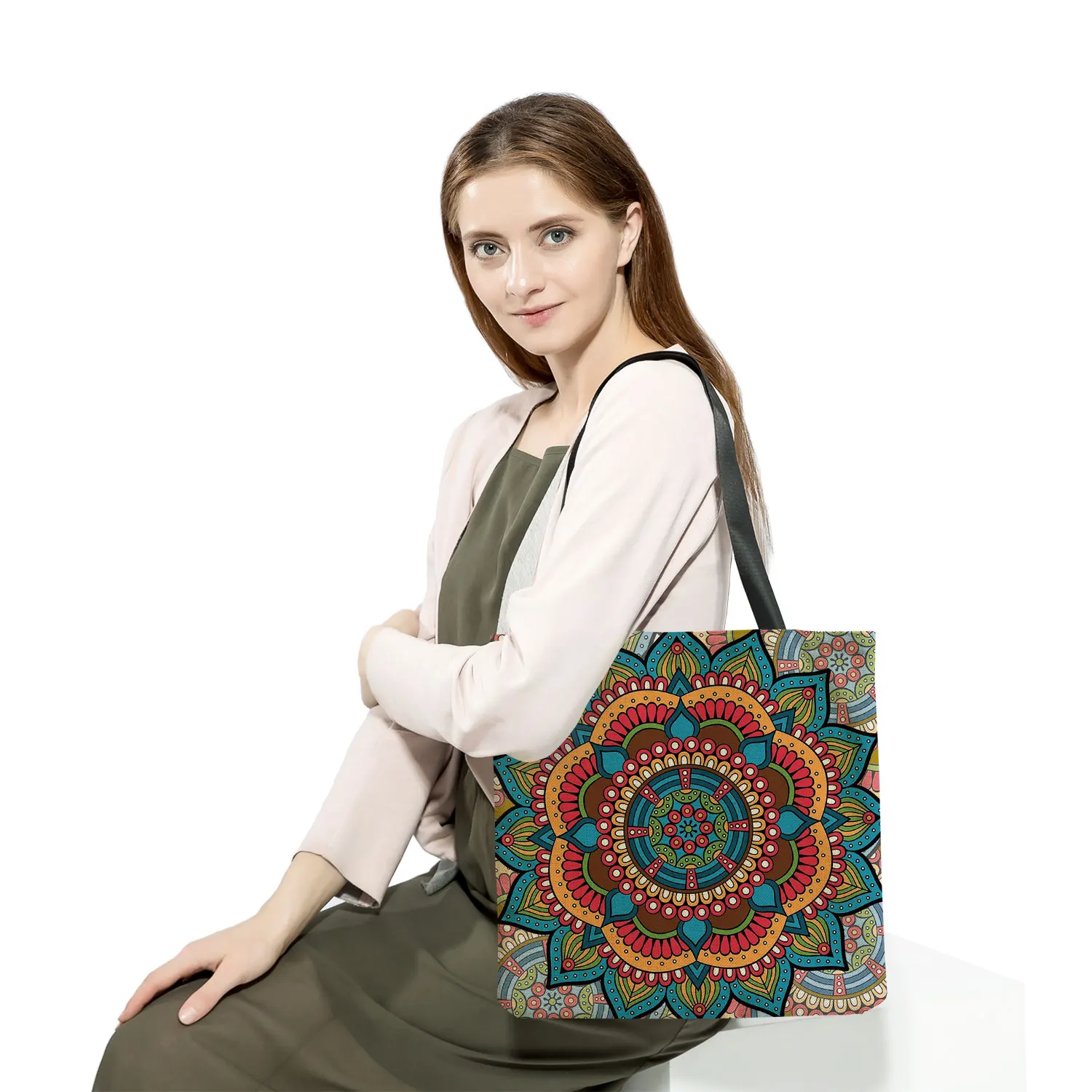 Customized Mandala Flower Tote Bags Women Eco Reusable Shopping Bag Floral Print Handbags For Lady Foldable Traveling Beach Bags