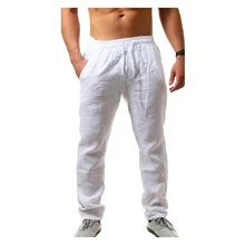 

2022NEW Men Cotton Linen Trousers Solid Color Elastic Waist Loose Long Trousers Men's Hip-hop Breathable Casual Pants Pantalones