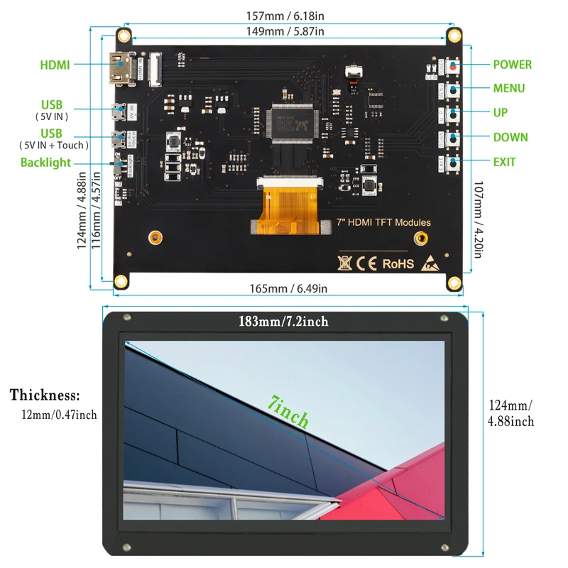 LESOWN  ̵ ġũ  HDMI 7 10.1 ġ 1024x600 IPS ̴ LCD ũ ÷(Windows Ʈ PC RPI ̽ )