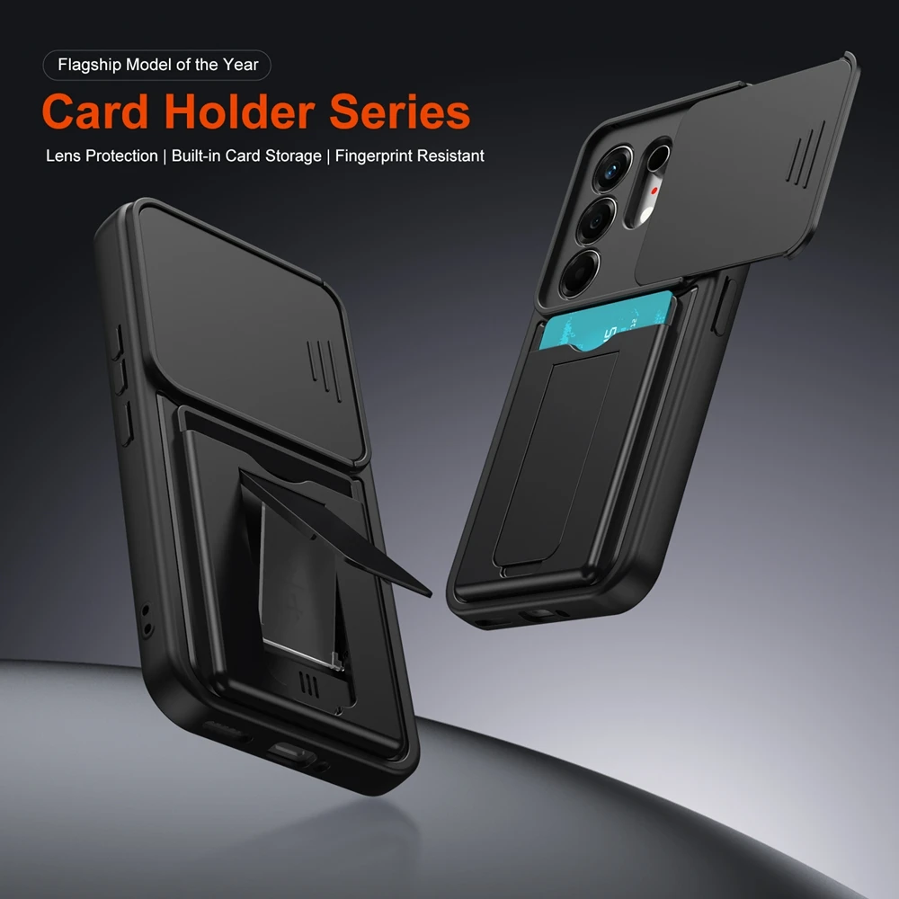 Premium Shockproof Card Holder Wallet Phone Case with Lens Protection and Stand Functionality
