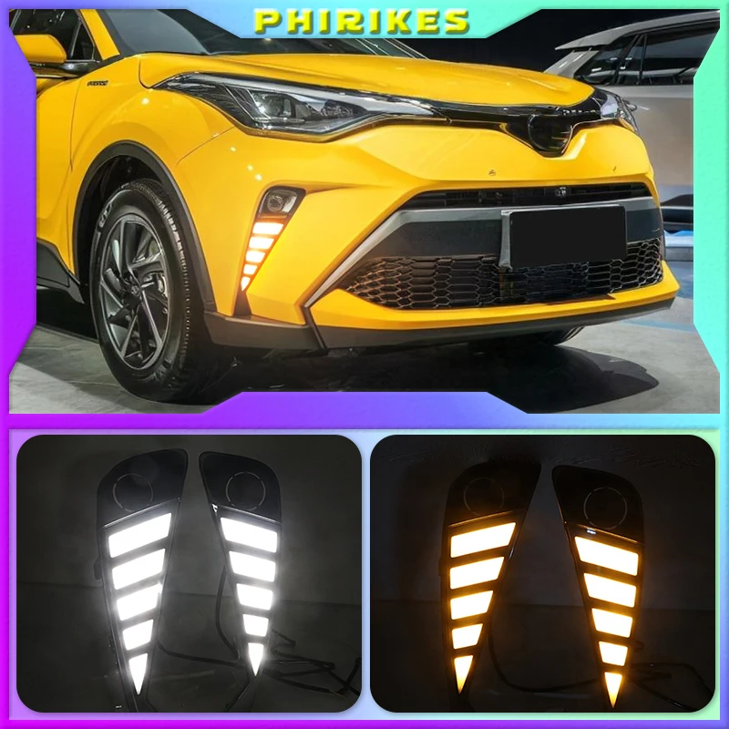 

Светодиодный льные светодиодные фары DRL, фары для Toyota C-HR CHR 2020 2021, желтый сигнал поворота, противотуманные фары, дневные ходовые огни, Автомобильные дневные огни s