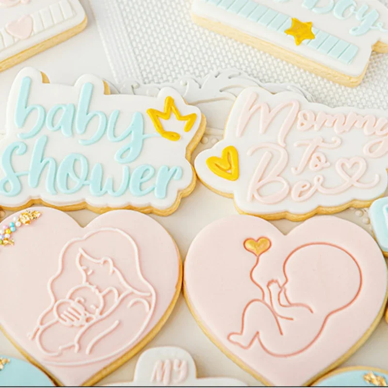 Mommy To Be Cookie Cutter Press Stamp Embosser Acrylic Baby Fondant Sugar Craft Pregnant Gift DIY 3D Baking Biscuit Cutter Mould Cookie Cutter Baking Mold Cookie Mould Fondant Cutter Cookie Maker Press Kit Pastry Cutter