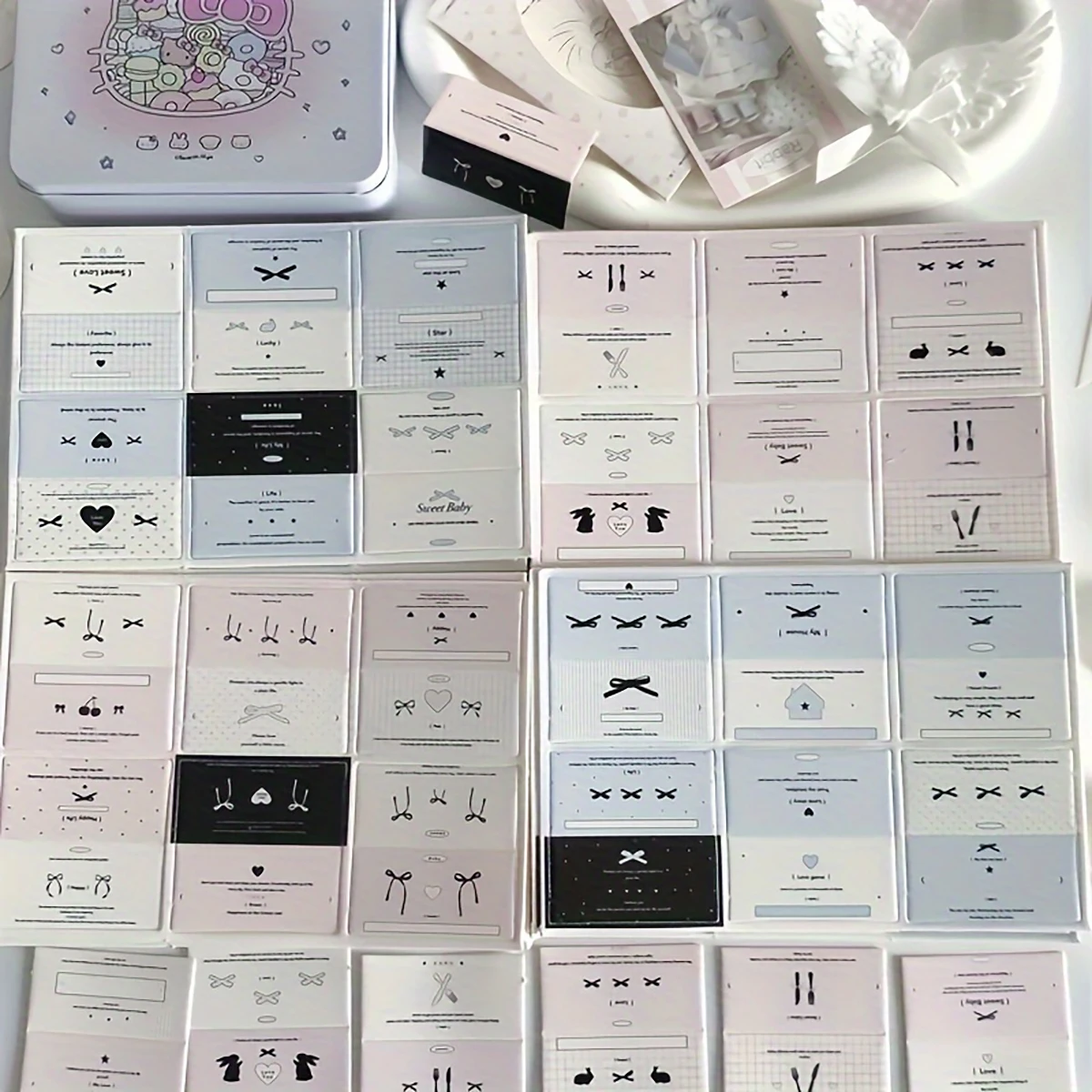 Folded Paper Cards 30pcs Mini Folded Cards with Crease Lines-Korean INS Style Label Holders for Jewelry & Gift Packaging 5 Sheets of Creative Pa