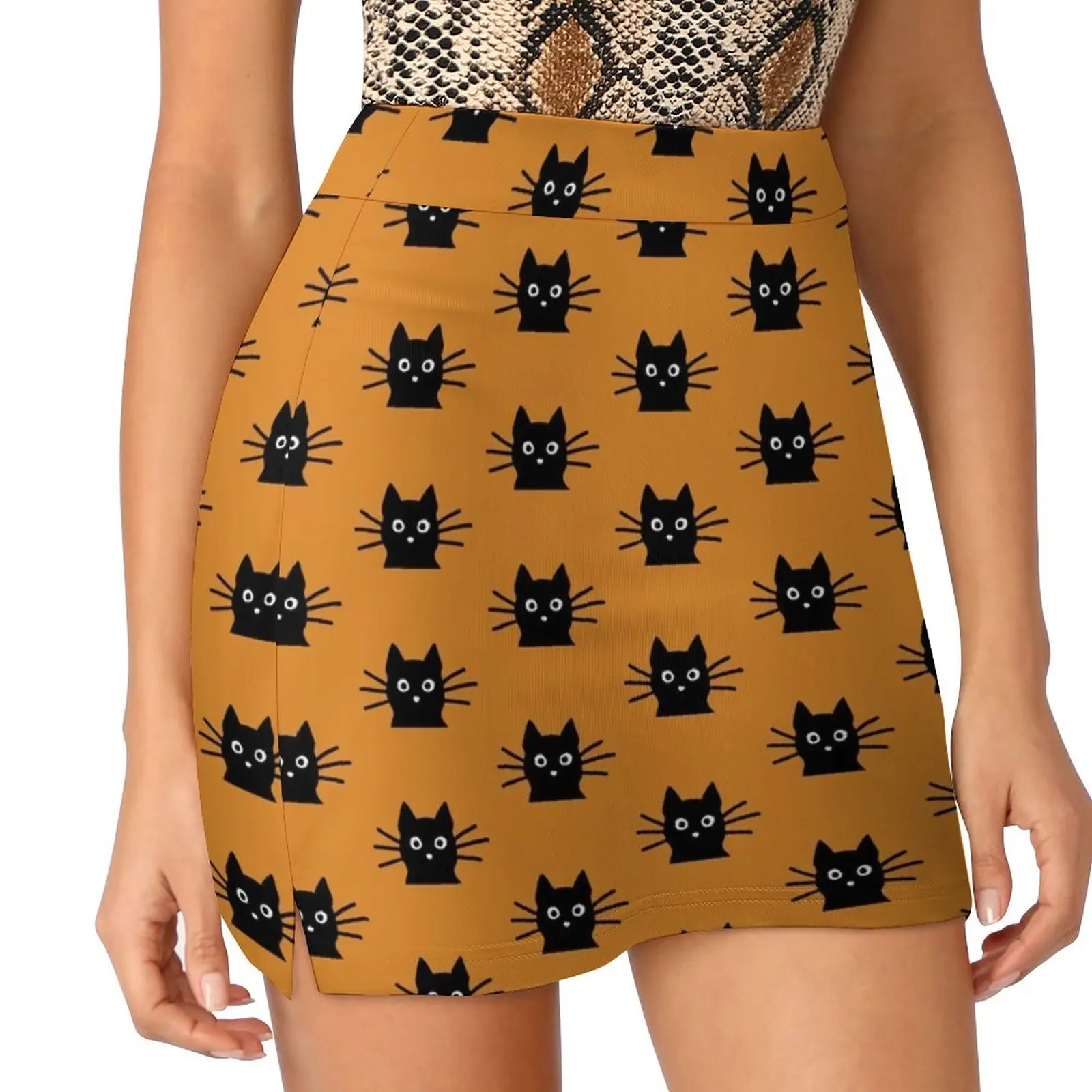 Black Cat Face Light Proof Trouser Skirt Evening dresses Miniskirt