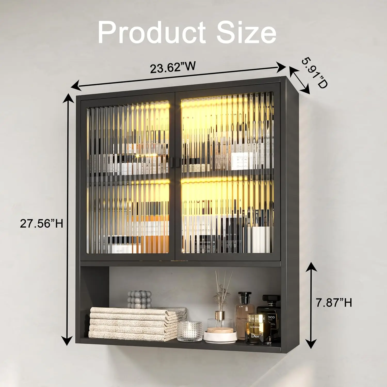 Metal Medicine Cabinets with Glass Doors ,Wall Cabinet Over The Toilet,Black Hanging Cabinet for Bathroom Kitchen Laundry Room