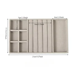 Velvet Jewelry Display Organizer Tray - Elegant Storage for Necklaces, Bracelets, Earrings, Rings, and Brooches (Grey 3in1)