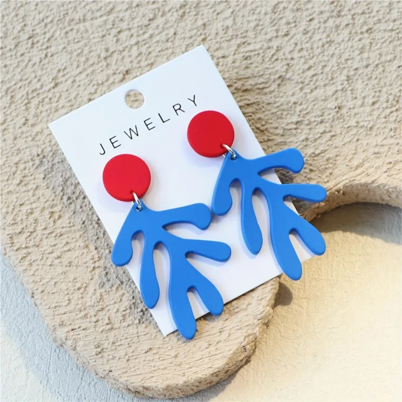 Elegant Ocean-Inspired Acrylic Earrings for Women Deep Blue & Red Artistic Design Earrings Party Jewelry Gifts