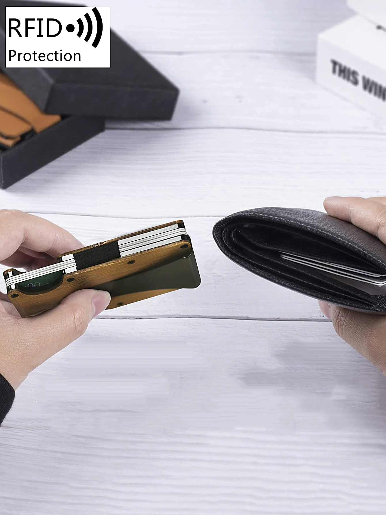 Metal Money Clip RFID Blocking Men's Wooden Wallet Ultra Thin Metal Money Clip For Men Minimalist Wooden Aluminum Wallet Card Holder