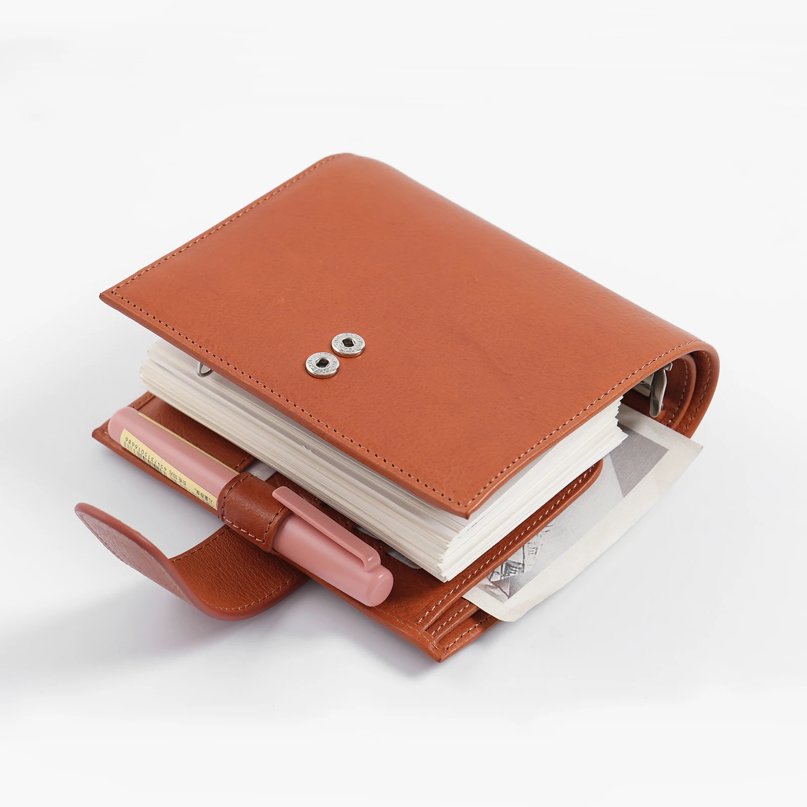 Moterm Full Grain Veg Tan Leather Pocket Luxe 2.0 Rings Planner A7 Notebook with 30MM Rings Agenda Organizer Diary Journal 5