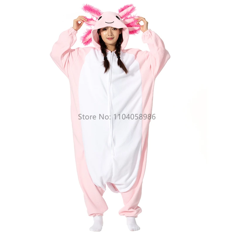 Animal Kigurumi Costume Halloween Onesie Pink Axolotl For Women Men Adult Kids Pyjamas Cartoon Pajama Cosplay Party Homewear kigurumi pajamas onesies cosplay pajamas onesies