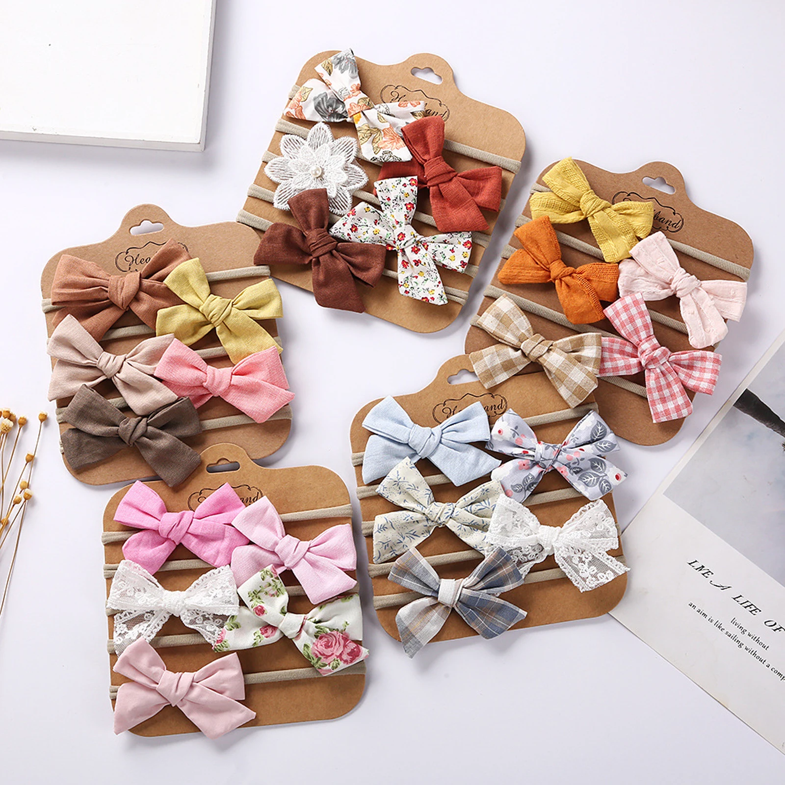 

Newborn Baby Girls 5Pcs/Set Headbands Bowknots Elastic Hair Bands Soft Head Wraps Photo Props Hair Accessories Photography Tools