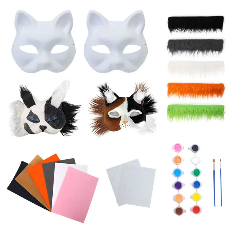 Maschera di carta bianca fai da te per Carnevale, maschera per gatti