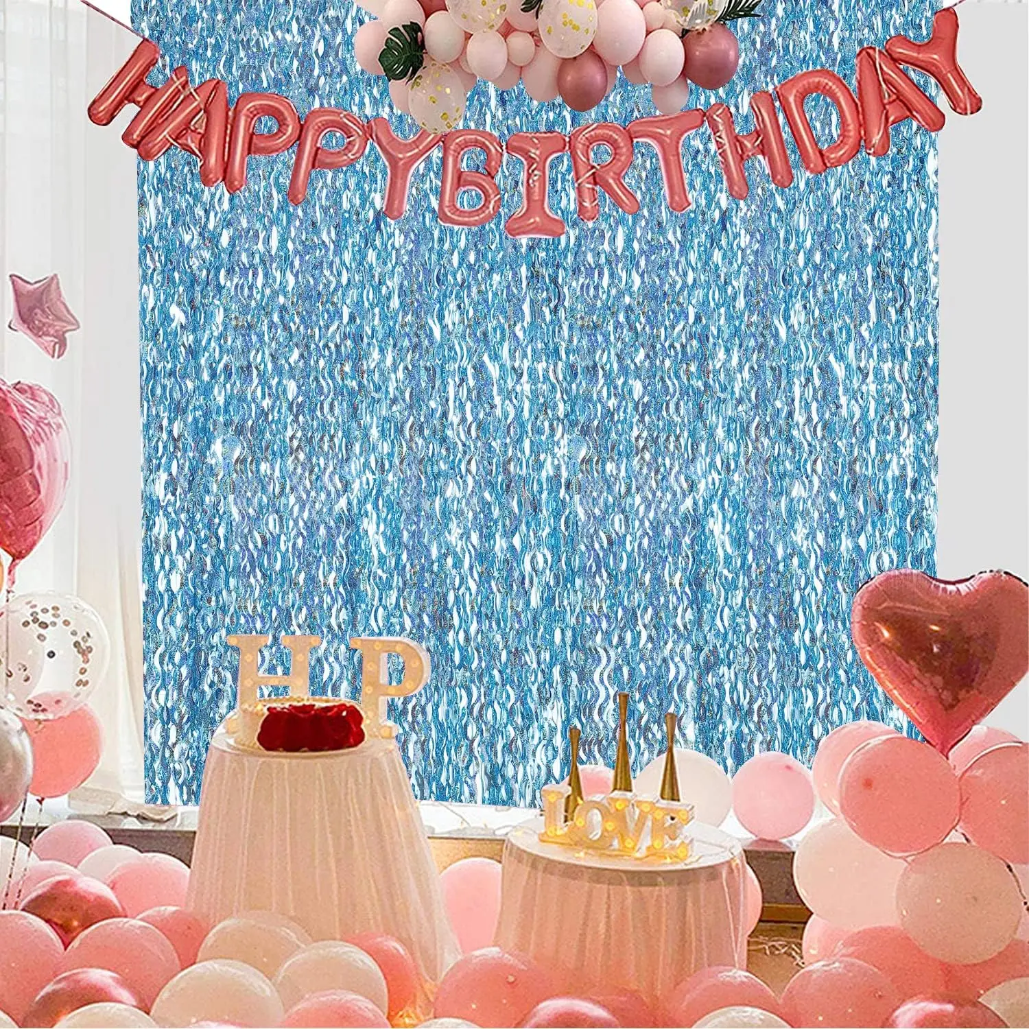 Tenda Con Frangia Ondulata Per Feste, 2 Pezzi 1x2m, Colore Blu Acqua, Sfondo Per Foto Compleanno A Tema Mare