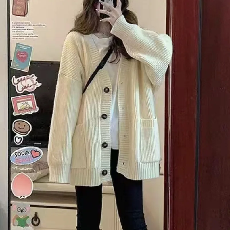 Women Cardigan Sweater Coats Female Long Sleeve V-neck