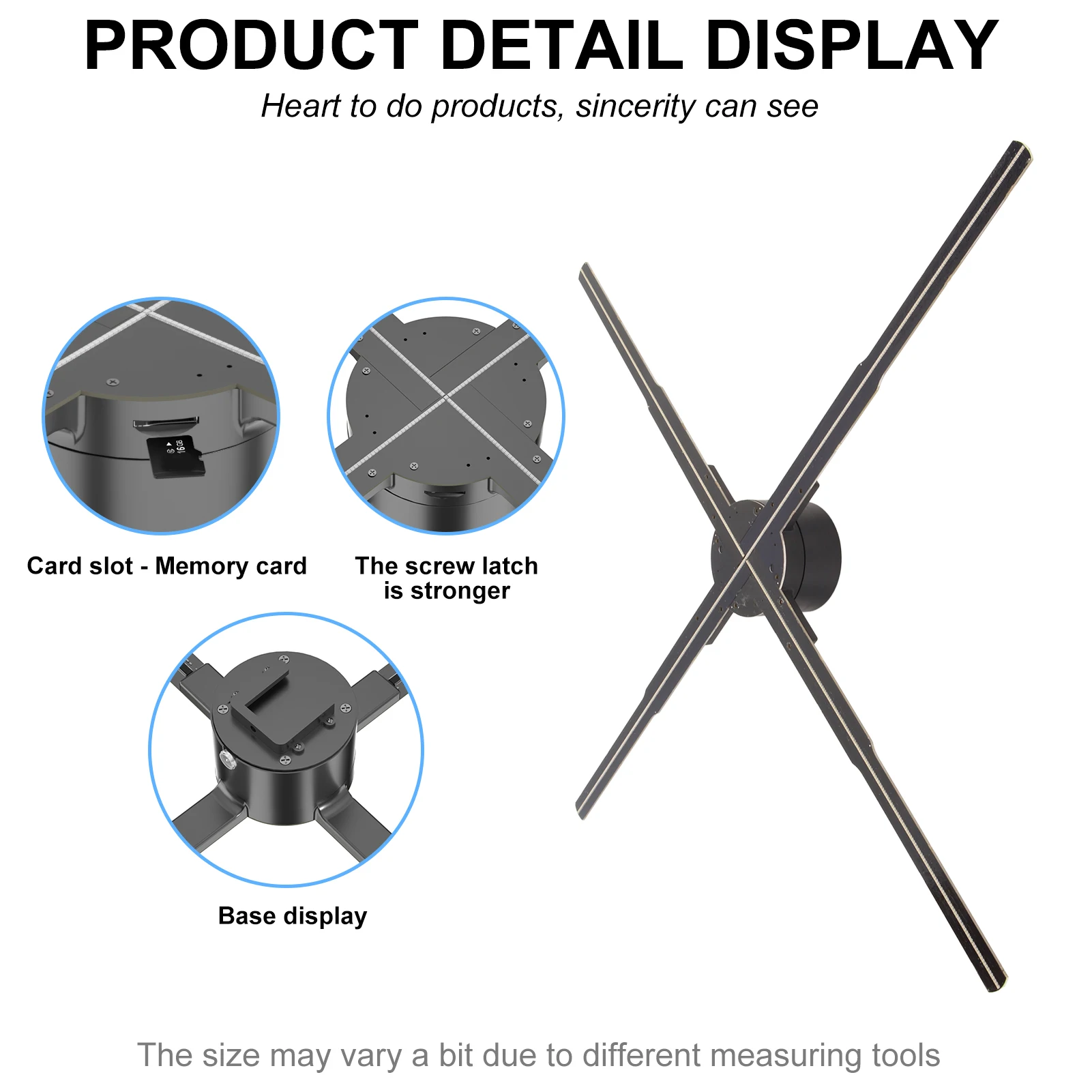 3D Hologram Fan  24.2in HD 722 LED Support Phone APP PC WiFi Holographic Advertising Display with Remote 100‑240V
