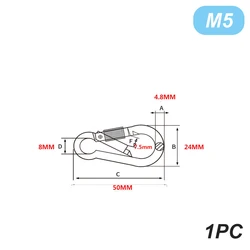 Durable Stainless Steel Locking Carabiners - Heavy Duty Clip for Camping and Outdoor Activities (M5)