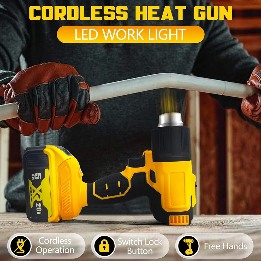 Cordless Hot Air Gun Compatible with Dewalt 20V Battery, 550°C Handheld Heat Gun with 3 Nozzles for DIY Crafts 3