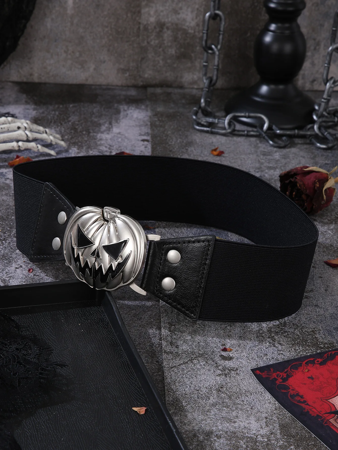 Halloween Europäischer und amerikanischer Kürbiskopf-Gürtel mit Legierungsschnalle, modische, vielseitige, trendige Totenkopf-Taillenumschlagdekoration – Detail 7