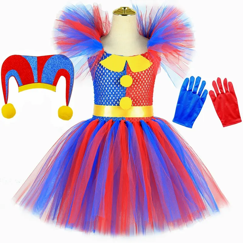 thumbnail image 1 of Disfraz de Pomni para niños, vestido con tutú de dibujos animados, el increíble payaso de circo digital, disfraces de cosplay para niñas, ropa para fiesta de carnaval y Halloween, 1 of 5
