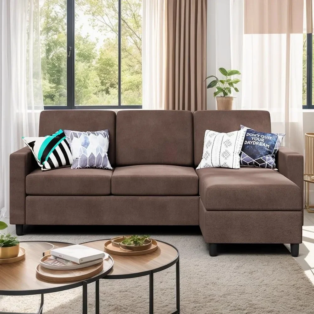 

Convertible Sectional Sofa Couch,Linen Fabric L-Shaped,3Seat Sofa Sectional with Reversible Chaise Small Living Room,Chocolate