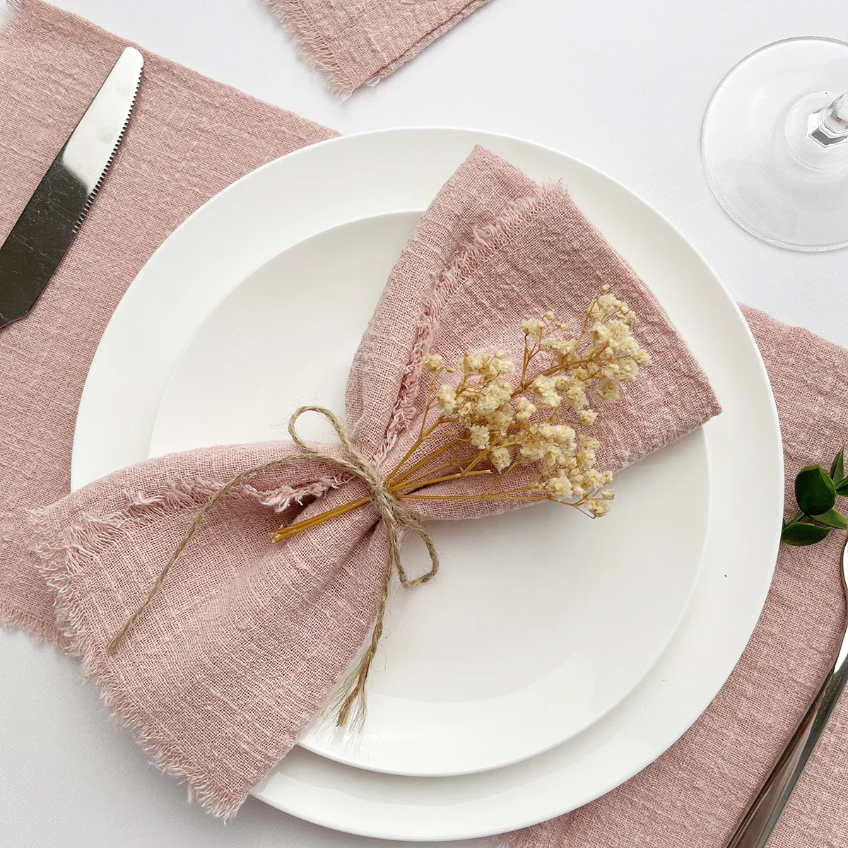 50pcs 32x32cm sage green Gauze Cotton NapkinReusable Tea Towel Wedding Party Christmas Table Decor Retro Burrs napkin Wholesale 3