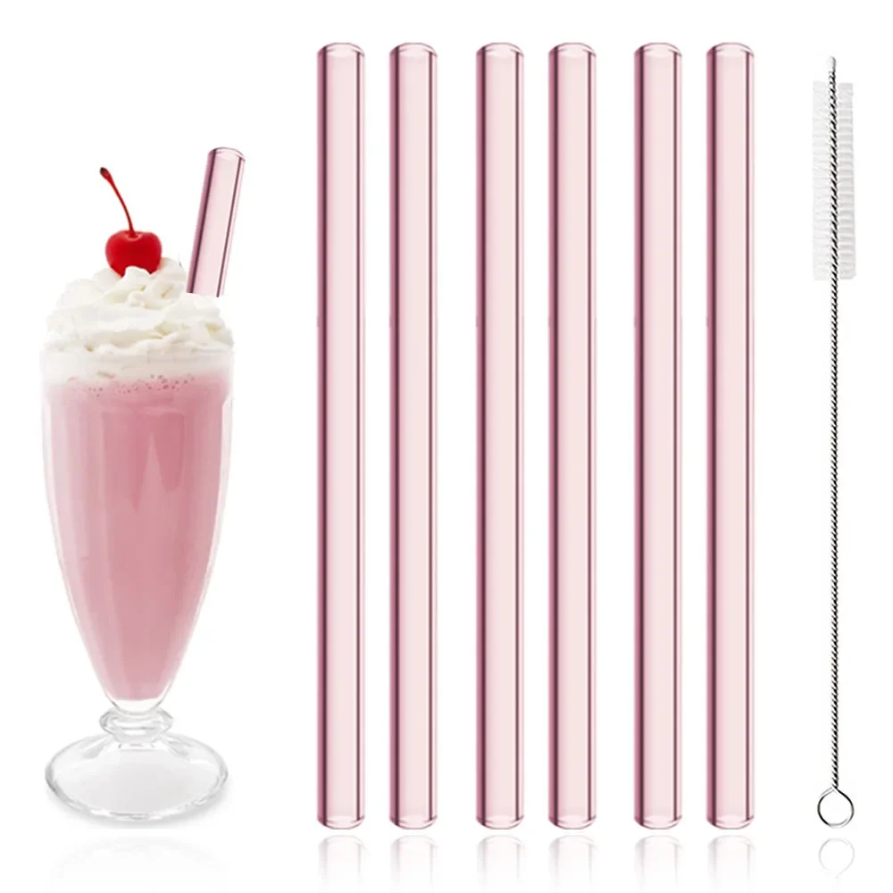 7 Pieces Glass Boba Straws Reusable Glass Drinking Straws Wide Clear 12mm Clear Smoothie for Bubble Tea Milkshakes