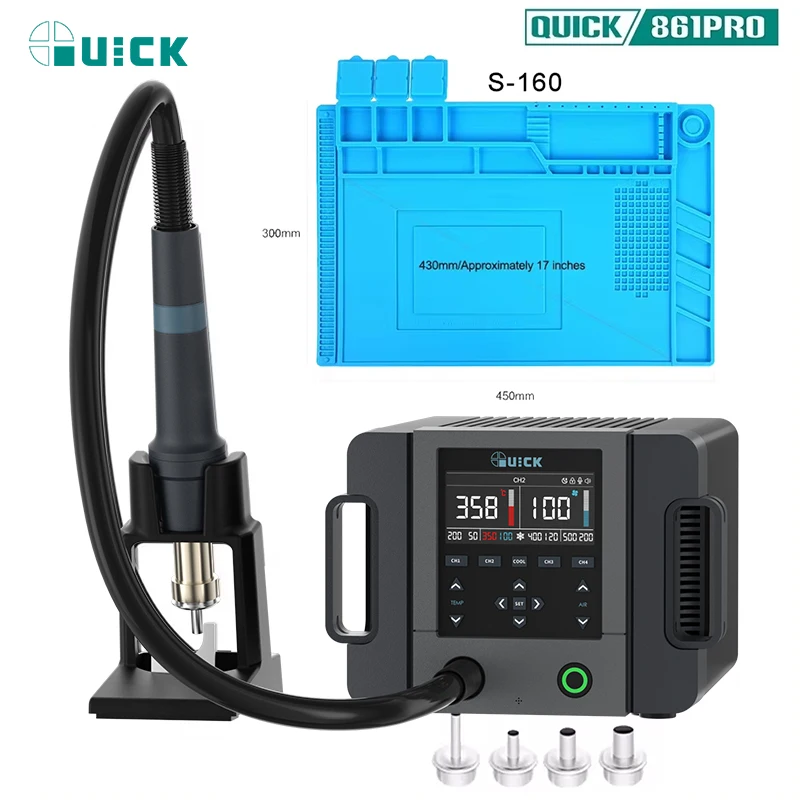 QUICK 861 Pro 스마트 핫 에어 재 작업 스테이션 납땜 스테이션 PCB 칩 수리를 위한 지능형 디지털 디스플레이 디 솔더링 스테이션