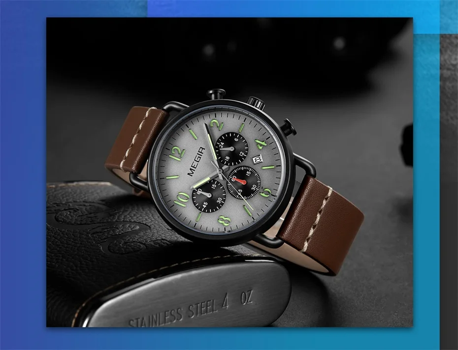 Herrenuhr, Luxus-Sport-Quarz-Armband, Stahlgeflecht, Business-Casual-Uhr mit Kalender, Lederband, Mann_voghion.com