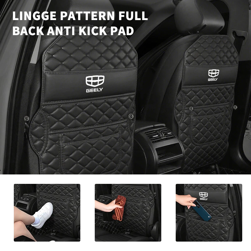 Geely 가죽 자동차 시트 백 프로텍터 킥프루프 안티 슬립 어린이 매트 Tugella Atlas Pro Coolray Geometry C Emgrand ec7