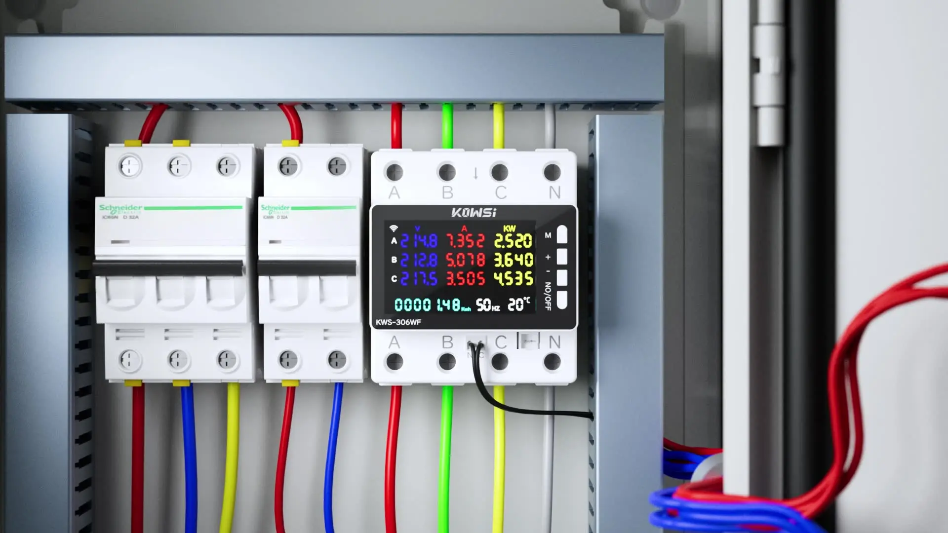 DEWIN 3-fase WiFi-elektriciteitsmeter, KWS-306WF Tuya WiFi-elektriciteitsmeter 3-fase 4-draads voltmeter en ampèremeter energiemeter DIN-rail met APP-afstandsbediening 80A AC 230V/400V
