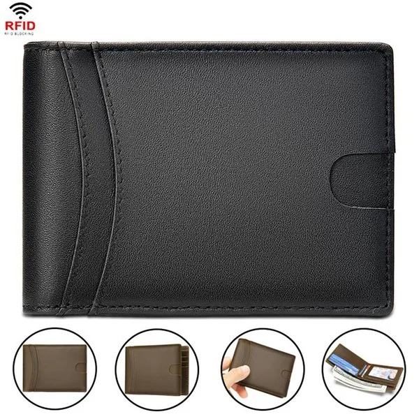 

Fashion Men's RFID Blocking Wallet Cowhide Leather Short Clutch Wallet Credit Card Holder Billfold Money wallet