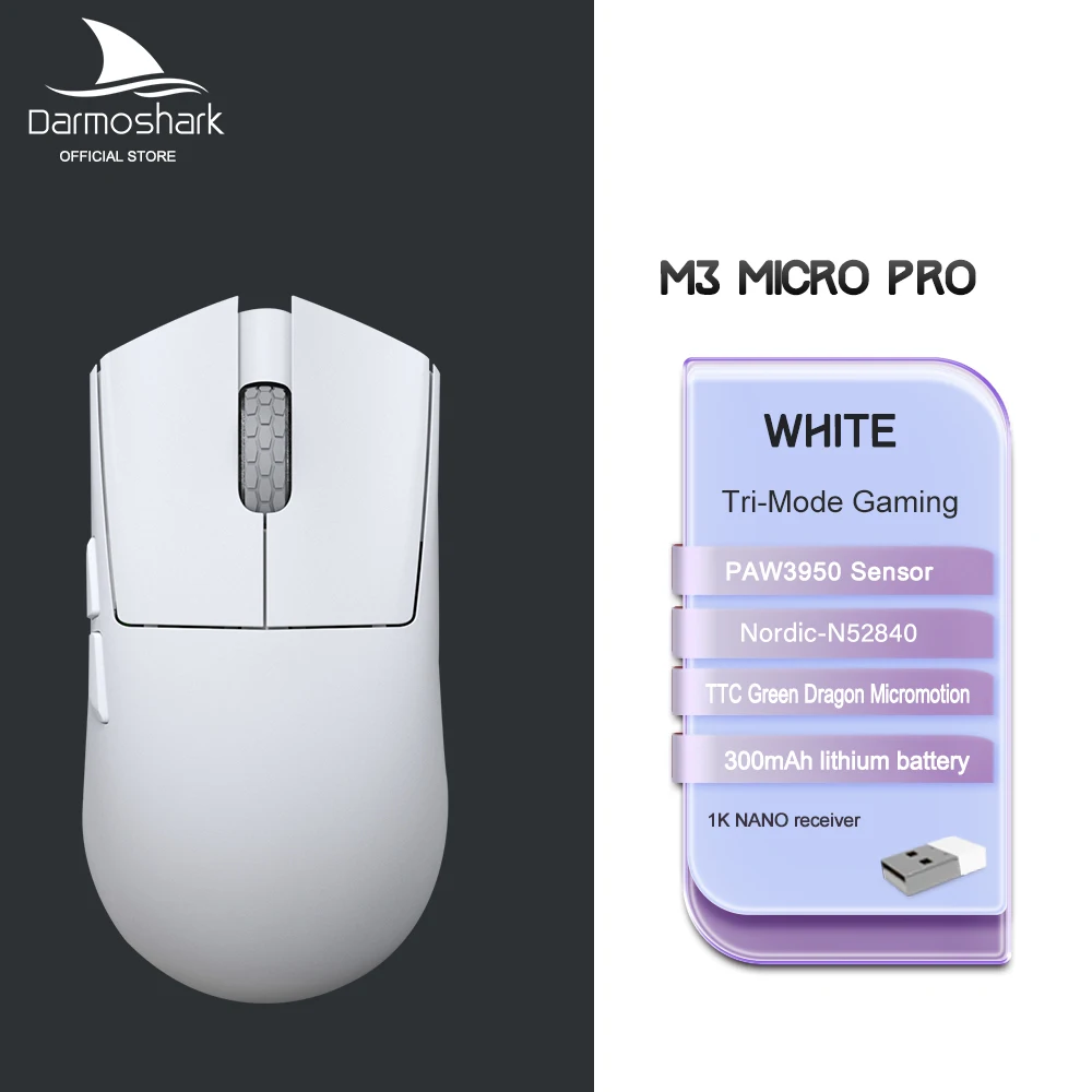 マウス・トラックボール Darmoshark M3 MICRO TRI-MODE MOUSE Darmoshark M3micro - Mouse wireless da gioco, Tri-Mode 2.4G