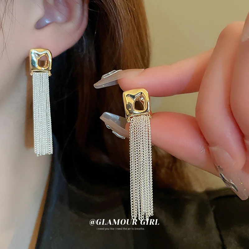 Fashion stud earrings luxury golden irregular tassel ear buckle pendant chain banquet