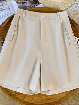 High Waist Linen Shorts Summer plus Size Wide Leg Casual Pants Old Money Style Comfortable Fit Five-Quarter Length Casual Wear