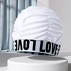 Women Pleated Swimming Caps Letters Love Printed Bathing Hat Adults Swim Pool Hot Spring Spa Comfortable Protect Long Hair Ears 5