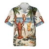 Hawaiian Lobster Anchor 3D Printed Shirts For Men Clothes Harajuku Fashion Seafood Beach Shirt Aloha Short Sleeve Blouses Tops 1